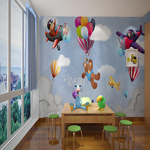 

Nursery Mural Wallpaper Wall Sticker Covering Print Peel and Stick Removable Cartoon Ballon Airplane Home Décor Canvas