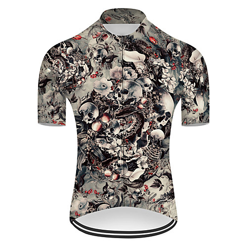 

21Grams Men's Short Sleeve Cycling Jersey Summer Nylon Polyester Grey Sugar Skull Novelty Skull Bike Jersey Top Mountain Bike MTB Road Bike Cycling Ultraviolet Resistant Quick Dry Breathable Sports