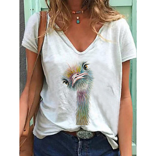 

Women's T shirt Animal Print V Neck Tops White