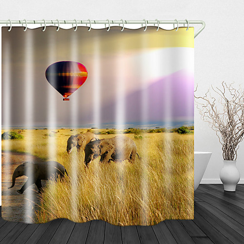 

Elephant Digital Print Waterproof Fabric Shower Curtain for Bathroom Home Decor Covered Bathtub Curtains Liner Includes with Hooks