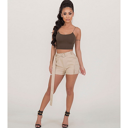 

Women's Basic Loose Shorts Pants - Camouflage High Waist Black Khaki Brown S / M / L