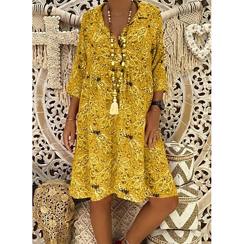 

Women's A-Line Dress Knee Length Dress - 3/4 Length Sleeve Floral Summer Casual 2020 Yellow S M L XL XXL XXXL XXXXL XXXXXL