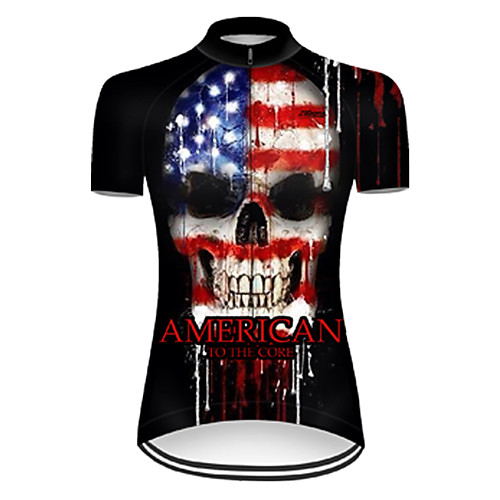 

21Grams Women's Short Sleeve Cycling Jersey Summer Nylon Polyester Black / Red Sugar Skull Skull American / USA Bike Jersey Top Mountain Bike MTB Road Bike Cycling Ultraviolet Resistant Quick Dry