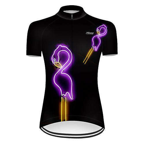 

21Grams Women's Short Sleeve Cycling Jersey Nylon Polyester Black / Yellow Flamingo Animal Funny Bike Jersey Top Mountain Bike MTB Road Bike Cycling Breathable Quick Dry Ultraviolet Resistant Sports