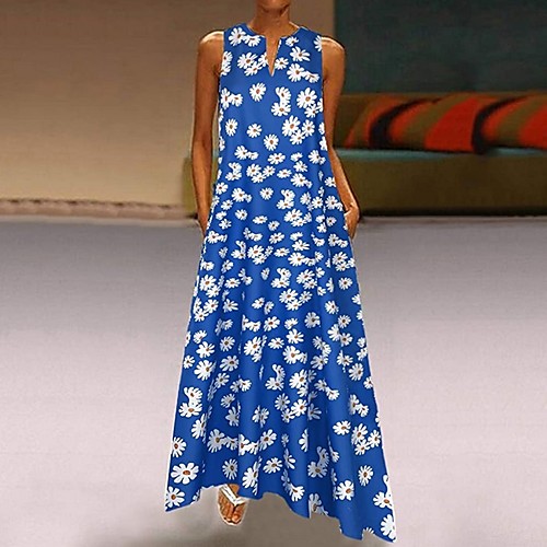 

Women's A-Line Dress Maxi long Dress - Sleeveless Floral Summer Casual 2020 White Blue Green Navy Blue S M L XL XXL XXXL XXXXL XXXXXL