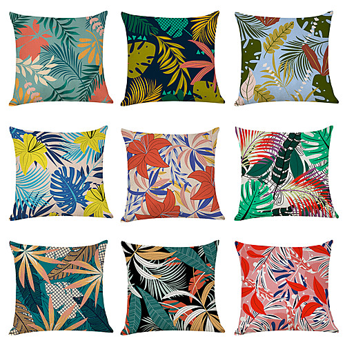 

9 pcs Faux Linen Pillow Cover, Plants Casual Modern Square Traditional Classic