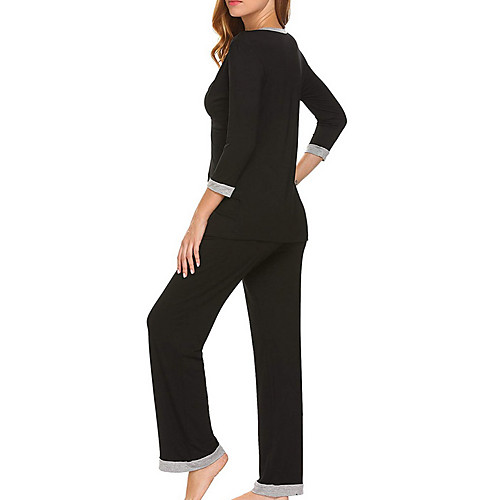 

Women's Deep V Suits Pajamas Solid Colored