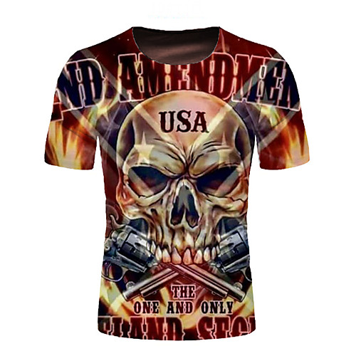 

Men's T shirt Shirt Graphic Skull Print Short Sleeve Daily Tops Round Neck Brown