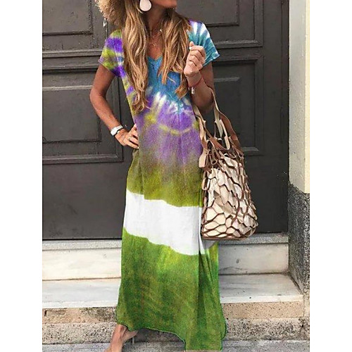 

Women's A-Line Dress Maxi long Dress - Short Sleeves Tie Dye Summer Casual 2020 Purple Green Navy Blue Light Blue S M L XL XXL XXXL XXXXL XXXXXL