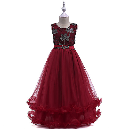 

Princess Long Length Flower Girl Dresses Party Lace Sleeveless Jewel Neck with Crystals