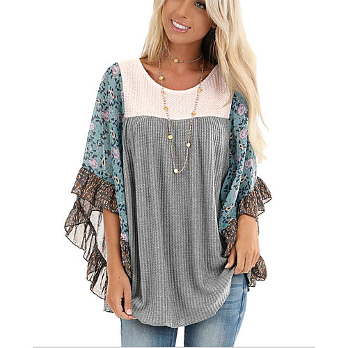 

Women's Geometric Long Sleeve Pullover Sweater Jumper, Round Neck Light Brown / Blue / Blushing Pink S / M / L