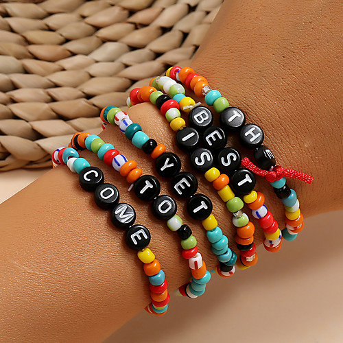 

6pcs Women's Bead Bracelet Vintage Bracelet Bracelet Beaded Alphabet Shape Classic Trendy Fashion Colorful Boho Plastic Bracelet Jewelry Rainbow For Gift Date Birthday Beach Festival