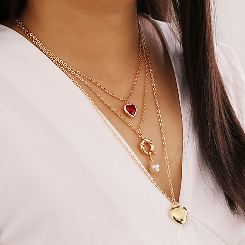 

Women's Pendant Necklace Necklace Layered Necklace Stacking Stackable Heart Simple Classic Trendy Fashion Imitation Pearl Chrome Gold 60 cm Necklace Jewelry 1pc For Anniversary Party Evening Street