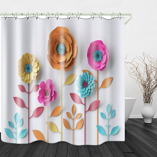 

Paper Cut art Flowers Digital Print Waterproof Fabric Shower Curtain for Bathroom Home Decor Covered Bathtub Curtains Liner Includes with Hooks 72 Inch