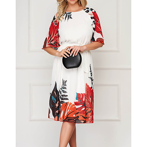 

Women's Shift Dress Knee Length Dress - Half Sleeve Floral Summer Casual Daily 2020 White M L XL XXL XXXL