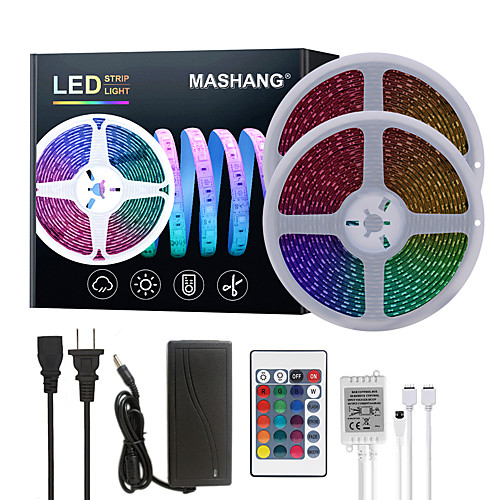 

Bright RGB LED Strip Lights 32.8ft 10M Waterproof RGB Tiktok Lights 1200LEDs SMD 5050 with 24 Keys IR Remote Controller and 100-240V Adapter for Home Bedroom Kitchen TV Back Lights DIY Deco