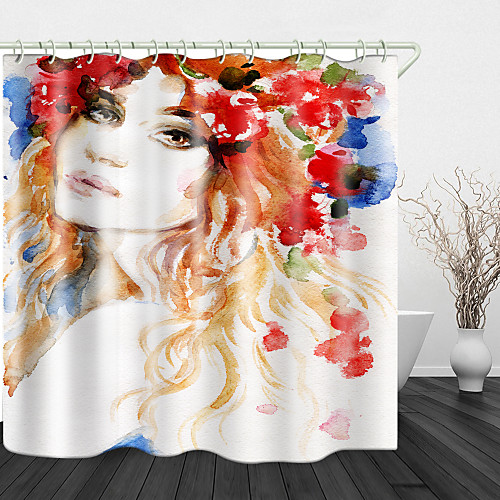 

Oil paint beauty Digital Print Waterproof Fabric Shower Curtain for Bathroom Home Decor Covered Bathtub Curtains Liner Includes with Hooks