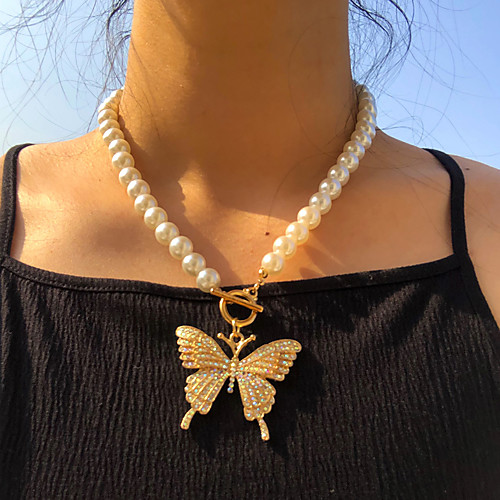 

Women's Pendant Necklace Classic Butterfly Korean Imitation Pearl Chrome Gold 46 cm Necklace Jewelry For Prom Beach