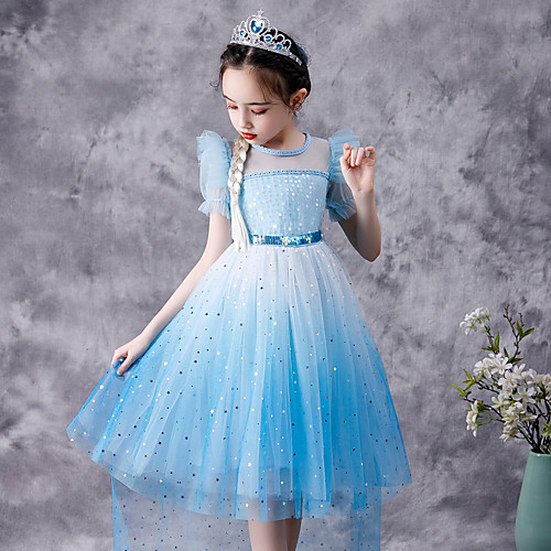 

Fairytale Frozen Dress Girls' Movie Cosplay Cosplay Princess Vacation Dress Blue Dress Children's Day Polyester Cotton