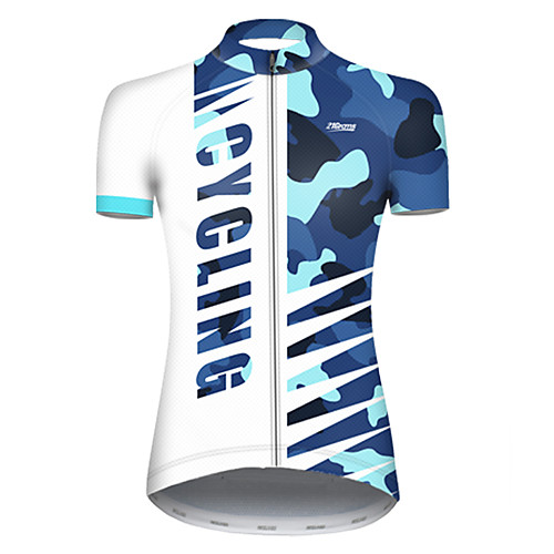 

21Grams Women's Short Sleeve Cycling Jersey Summer Nylon Polyester BlueWhite Patchwork Camo / Camouflage Bike Jersey Top Mountain Bike MTB Road Bike Cycling Ultraviolet Resistant Quick Dry Breathable