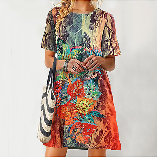 

Women's A-Line Dress Knee Length Dress - Short Sleeves Floral Summer Casual 2020 Red Green M L XL XXL XXXL XXXXL