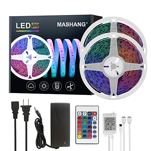 

LED Strip Lights 32.8ft 10M RGB Tiktok Lights Waterproof 300LEDs SMD 5050 with 24 Keys IR Remote Controller and 100-240V Adapter for Home Bedroom Kitchen TV Back Lights DIY Deco