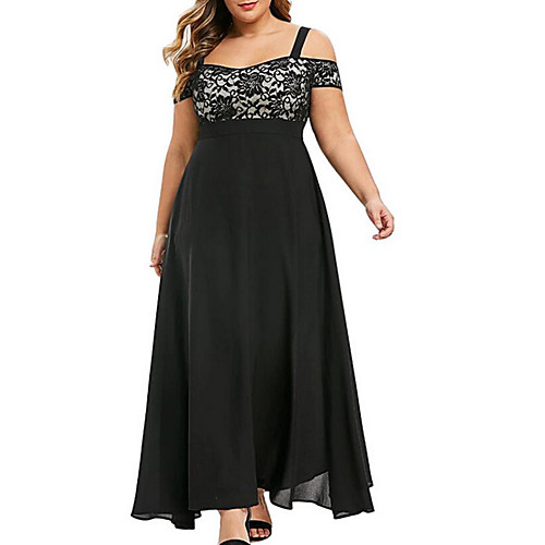 

Women's Plus Size Dress A Line Dress Maxi long Dress Black Purple Wine Green Short Sleeve Solid Color Summer Off Shoulder Elegant Sexy 2021 L XL XXL 3XL 4XL 5XL
