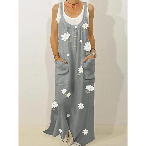 

Women's Shift Dress Maxi long Dress - Sleeveless Floral Summer Casual Mumu 2020 Green Gray M L XL XXL XXXL