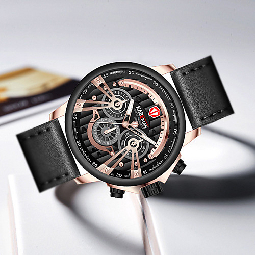 

Men's Sport Watch Quartz Modern Style Stylish Leather Water Resistant / Waterproof Calendar / date / day Day Date Analog Casual Cool - BlackGloden Black Blue / Stainless Steel