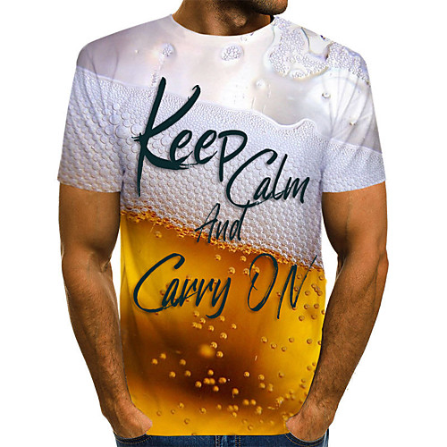 

Men's Graphic Beer Plus Size T-shirt Short Sleeve Daily Tops Basic Round Neck Yellow