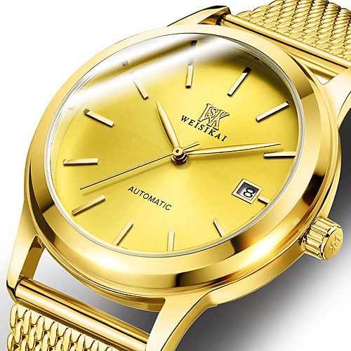 

WEISIKAI Unisex Mechanical Watch Casual Fashion Gold Stainless Steel Automatic self-winding WhiteGolden BlackGold Gold Water Resistant / Waterproof Calendar / date / day Noctilucent Analog