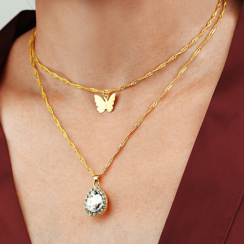 

Women's Pendant Necklace Necklace Layered Necklace Stacking Stackable Butterfly Pear Simple Classic Trendy Sweet Chrome Gold Silver 64 cm Necklace Jewelry 1pc For Party Evening Masquerade Street