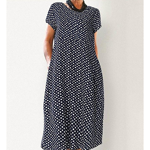 

Women's A-Line Dress Maxi long Dress - Short Sleeves Polka Dot Summer Work 2020 White Black Navy Blue S M L XL XXL XXXL XXXXL XXXXXL