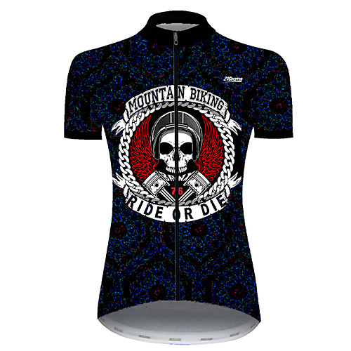 

21Grams Women's Short Sleeve Cycling Jersey Summer Nylon Polyester BlackWhite Sugar Skull Solid Color Skull Bike Jersey Top Mountain Bike MTB Road Bike Cycling Ultraviolet Resistant Quick Dry