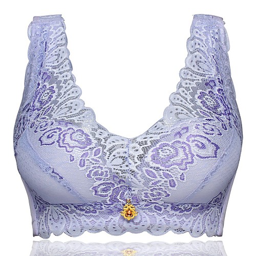 

Women's Push-up Wireless 3/4 Cup Bra Lace Printing Black Blue Purple