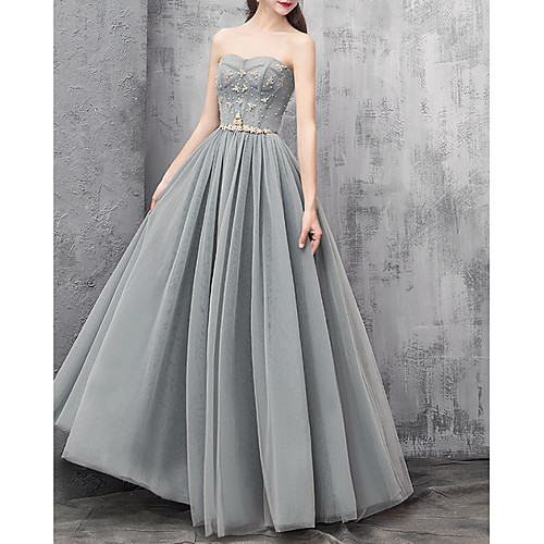 

A-Line Strapless Floor Length Chiffon Bridesmaid Dress with Beading / Tier