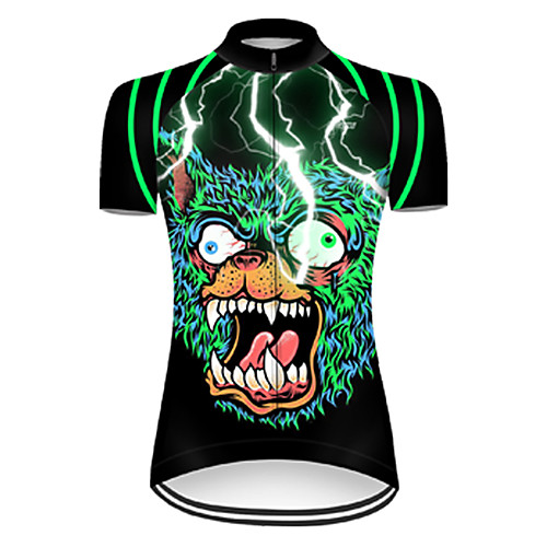 

21Grams Women's Short Sleeve Cycling Jersey Nylon Polyester Black / Green 3D Lightning Skull Bike Jersey Top Mountain Bike MTB Road Bike Cycling Breathable Quick Dry Ultraviolet Resistant Sports
