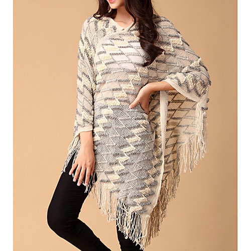 

Women's Solid Colored Long Sleeve Cloak / Capes Sweater Jumper, V Neck White / Red / Khaki One-Size