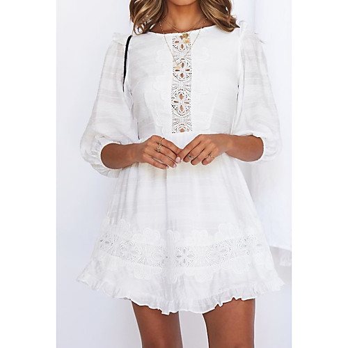 

Women's A-Line Dress Knee Length Dress - 3/4 Length Sleeve Solid Color Summer Casual 2020 White S M L XL