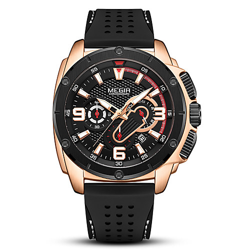 

MEGIR Men's Sport Watch Quartz Modern Style Sporty Silicone Black 30 m Calendar / date / day Chronograph New Design Analog Fashion Cool - BlackGloden Black Black / White Two Years Battery Life