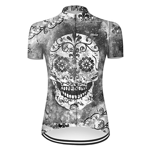 

21Grams Women's Short Sleeve Cycling Jersey Summer Nylon Polyester Grey Sugar Skull Novelty Skull Bike Jersey Top Mountain Bike MTB Road Bike Cycling Ultraviolet Resistant Quick Dry Breathable Sports