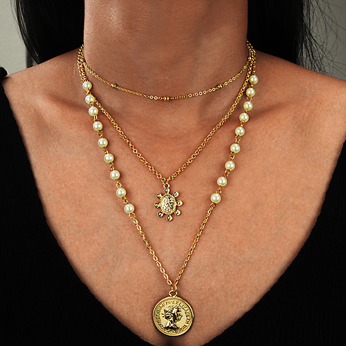 

Women's Pendant Necklace Necklace Layered Necklace Stacking Stackable Lucky Simple Classic Vintage Trendy Imitation Pearl Chrome Gold Silver 52 cm Necklace Jewelry 1pc For Anniversary Party Evening