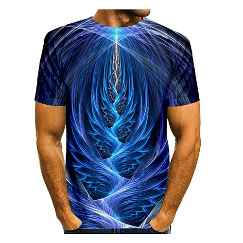 

Men's T shirt Shirt Galaxy Graphic Optical Illusion Print Short Sleeve Daily Tops Basic Round Neck Blue