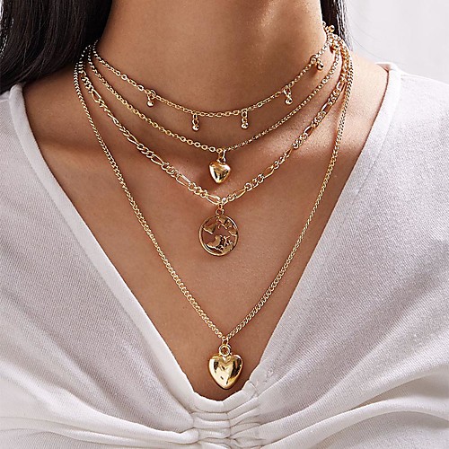

Women's Pendant Necklace Necklace Layered Necklace Stacking Stackable Maps Heart Classic Rustic Vintage Trendy Chrome Gold 57 cm Necklace Jewelry 1pc For Anniversary Party Evening Street Beach