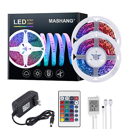

32.8ft 10M LED Strip Lights RGB Tiktok Lights 600LEDs Flexible Color Change SMD 2835 with 24 Keys IR Remote Controller and 100-240V Adapter for Home Bedroom Kitchen TV Back Lights DIY Deco