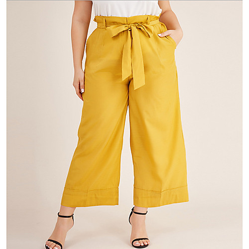 

Women's Basic Loose Wide Leg Pants - Solid Colored Drawstring Yellow L / XL / XXL