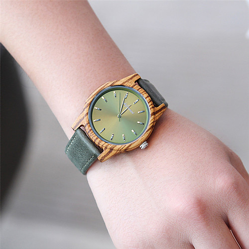 

Men's Sport Watch Japanese Quartz Genuine Leather 30 m Wooden Day Date Analog Fashion Cool - Purple Green Gray One Year Battery Life