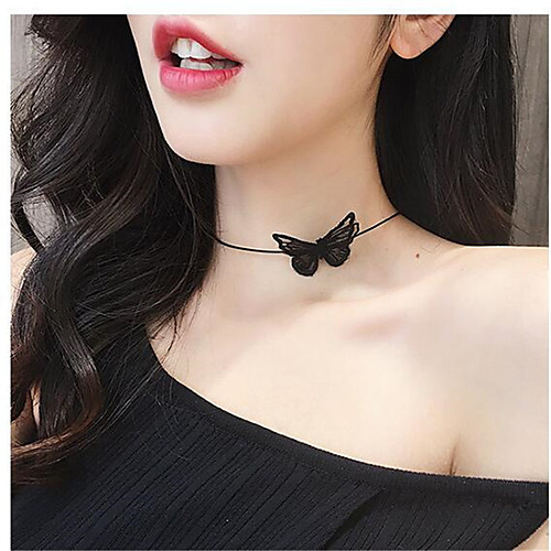

Women's Choker Necklace Necklace Butterfly Dainty Simple Trendy Fashion Chrome White Black 38 cm Necklace Jewelry For Masquerade Street Beach Festival
