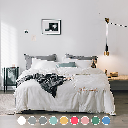

Washed cotton four-piece set Nordic style dormitory single double Nordic bed linen set solid color bedding