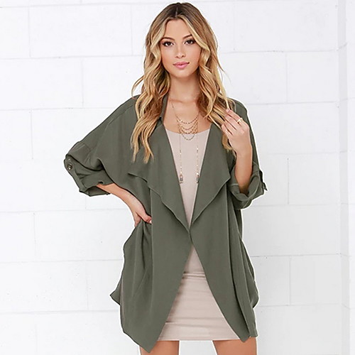 

Women's Coat Daily Regular Coat Regular Fit Jacket Long Sleeve Solid Colored Green Orange